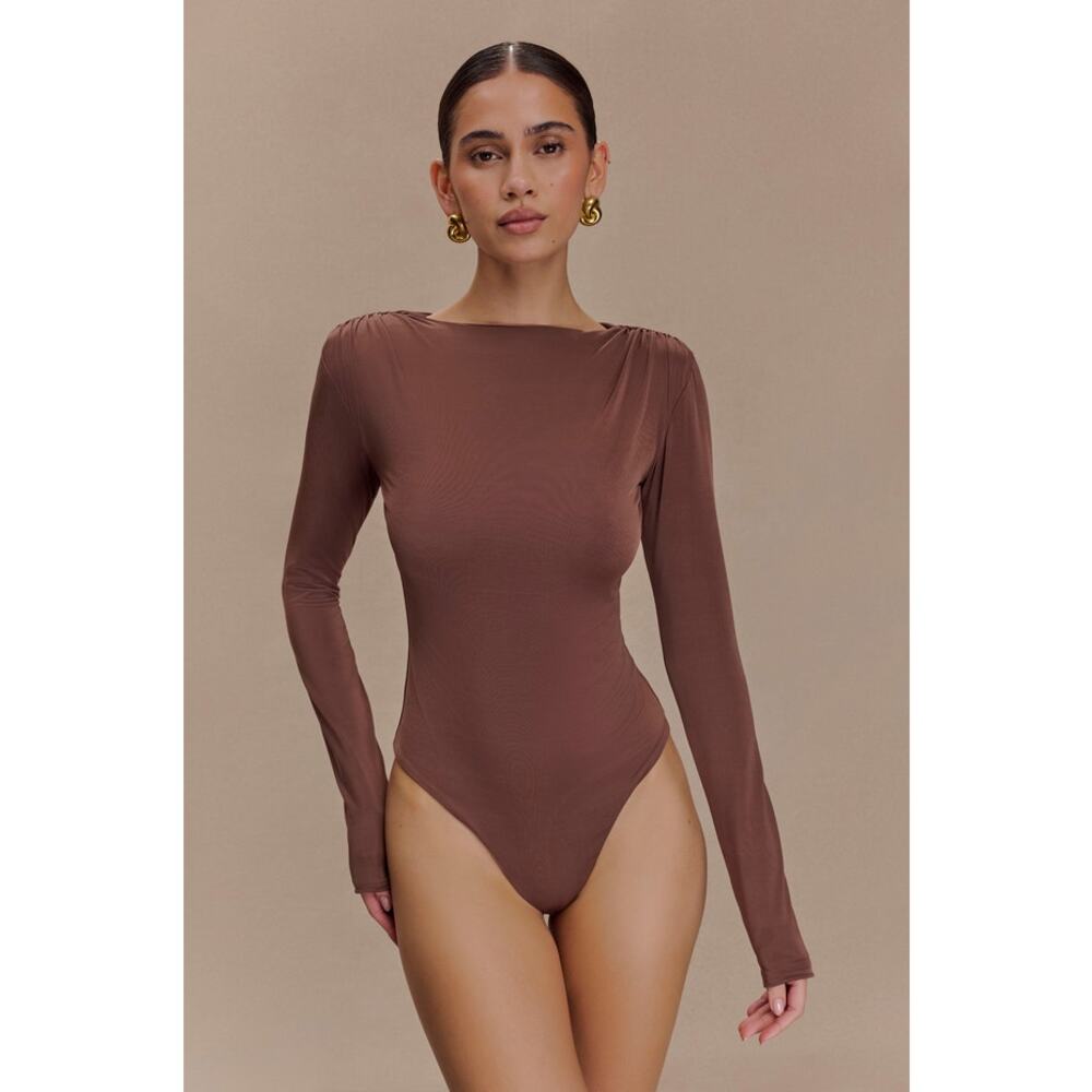 Meshki NEW Cheyenne Long Sleeve Plunge Back Bodysuit Bodycone‎ Small